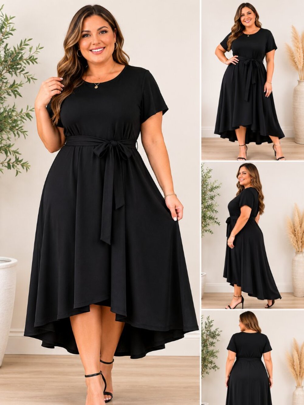 Lane Bryant Lena Black Hi-Low Midi Dress Size 20 Elegant Tie Waist